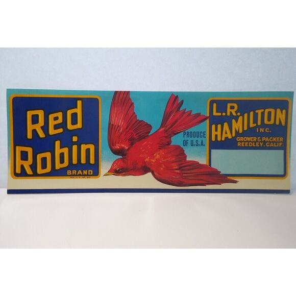 Red Robin Brand Fruit Crate Label 1950's Original Flying Bird Artwork Vintage - Picture 3 of 4